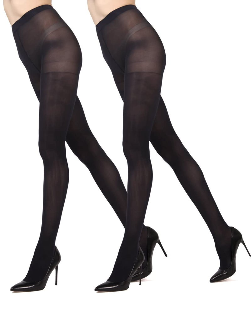 MeMoi Control Top Solid Microfiber Tights 2 Pack Black-Black M-L - Image 2